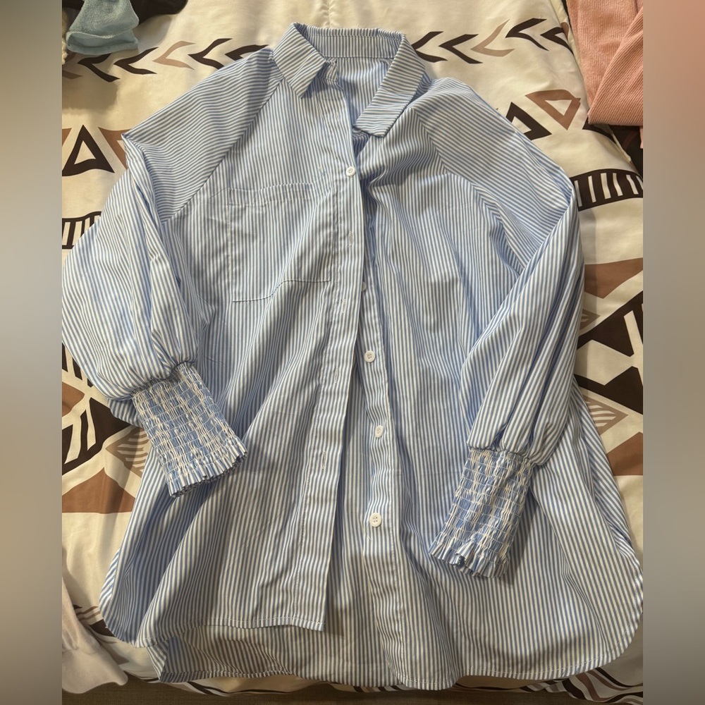 Amazon Blue and White Striped Button Down Shirt